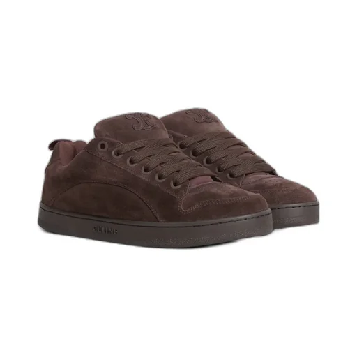 Celine Huntington Low Lace-Up Sneaker In Suede Calfskin And Mesh