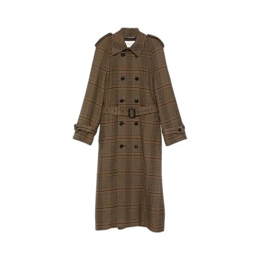 Double-Breasted Checked Trench Coat