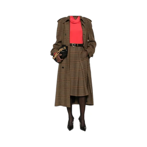 Double-Breasted Checked Trench Coat