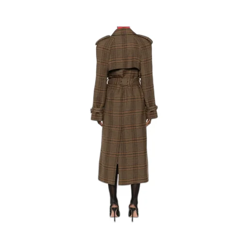 Double-Breasted Checked Trench Coat