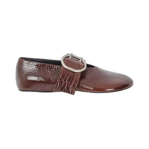 Buckle-Detail Leather Ballerina Flats