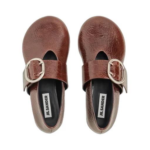 Buckle-Detail Leather Ballerina Flats