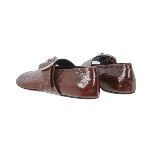 Buckle-Detail Leather Ballerina Flats