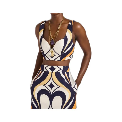Abstract-Print Sweetheart Top