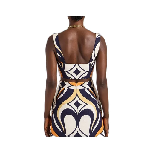 Abstract-Print Sweetheart Top