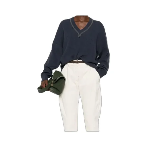 Monili-Trim V-Neck Cashmere Top