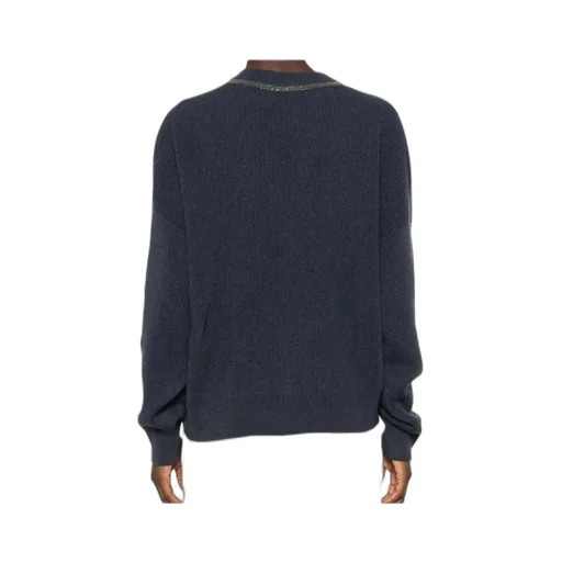 Monili-Trim V-Neck Cashmere Top