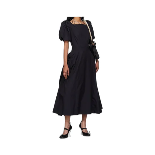 Puff-Sleeve Midi Dress