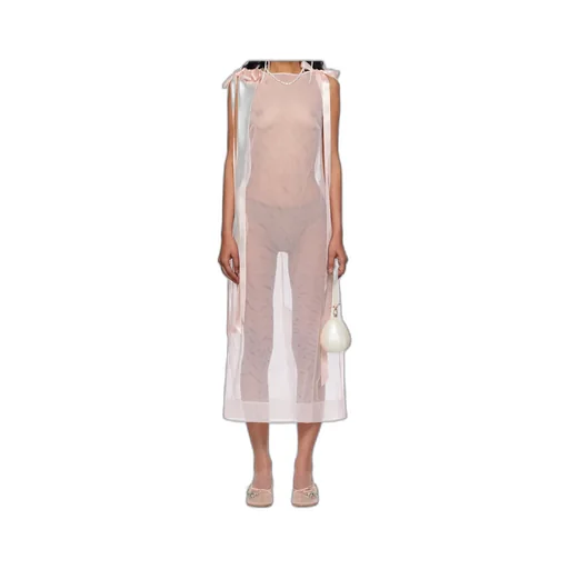 Sheer Bow Ribbon Tail Midi Dress