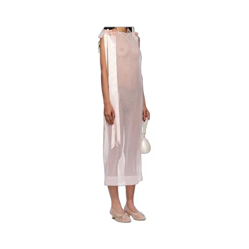 Sheer Bow Ribbon Tail Midi Dress