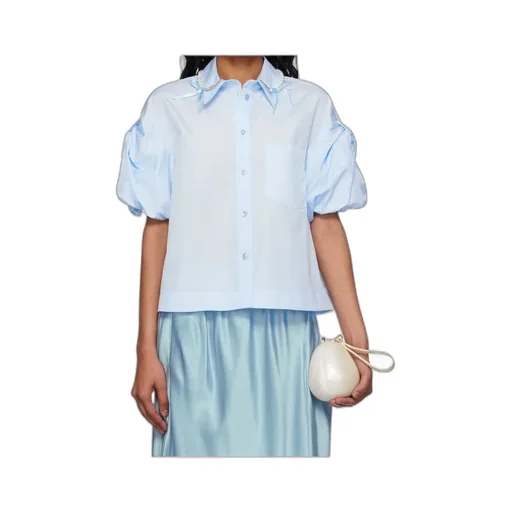 Cropped Puff Bow Sleeve Shirt