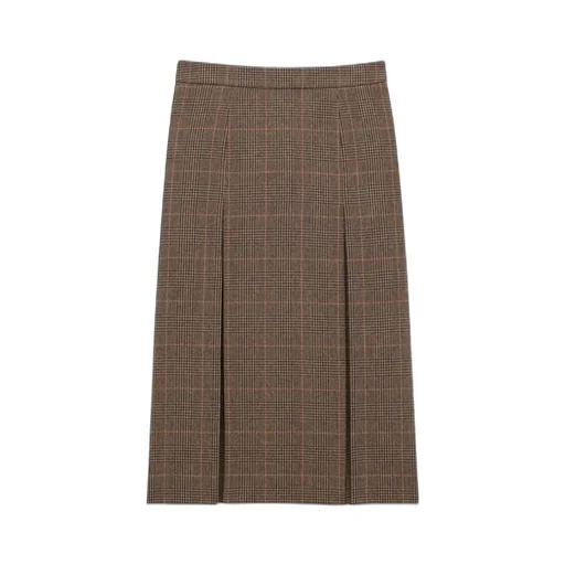 Midi Skirt In Prince Of Wales Wool And Cashmere