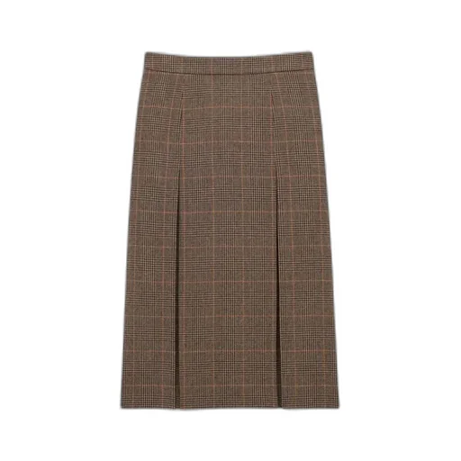Midi Skirt In Prince Of Wales Wool And Cashmere