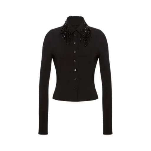Shirt In Stretch Wool With Beaded Fringes