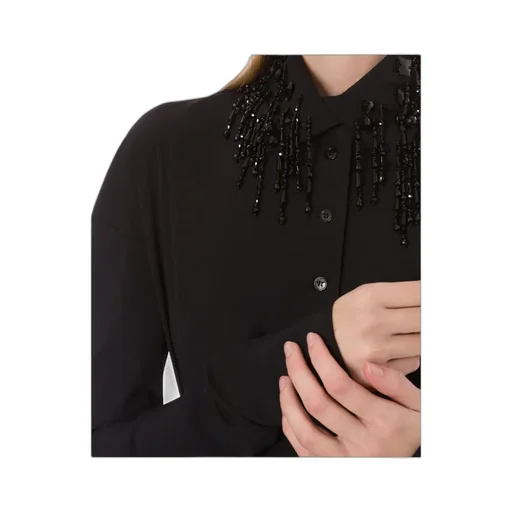 Shirt In Stretch Wool With Beaded Fringes