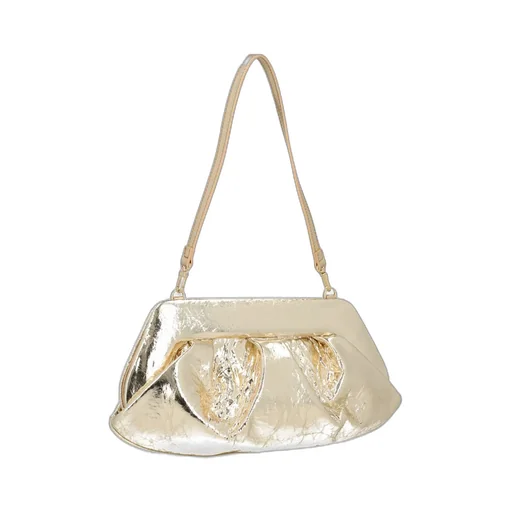Themoirè Gea Metallic Ruched Clutch Bag