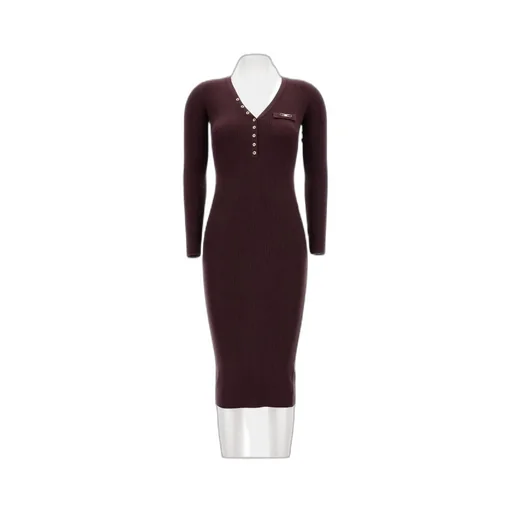 Ribbed Chest-Pocket Midi Dress