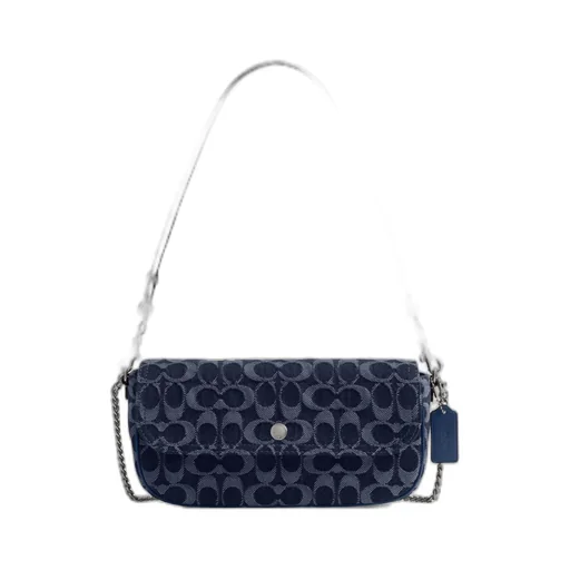 Bolsa Brook Flap Chain Signature Denim Coach - Azul