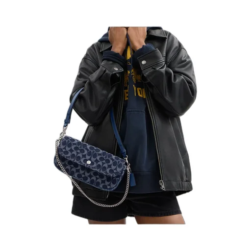 Bolsa Brook Flap Chain Signature Denim Coach - Azul