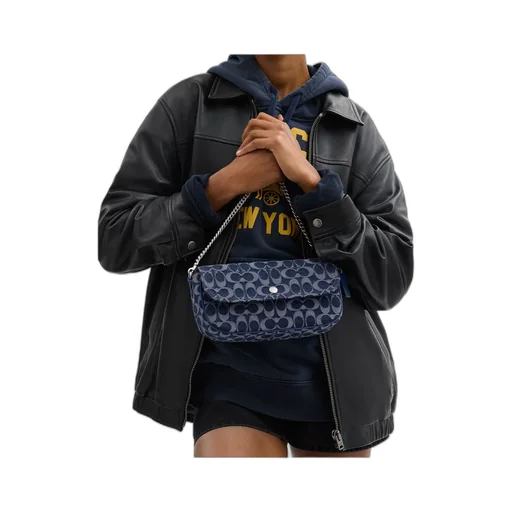 Bolsa Brook Flap Chain Signature Denim Coach - Azul