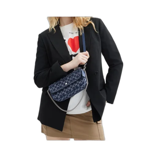 Bolsa Brook Flap Chain Signature Denim Coach - Azul