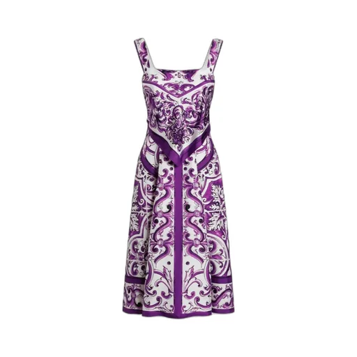 Majolica-Print Midi Dress