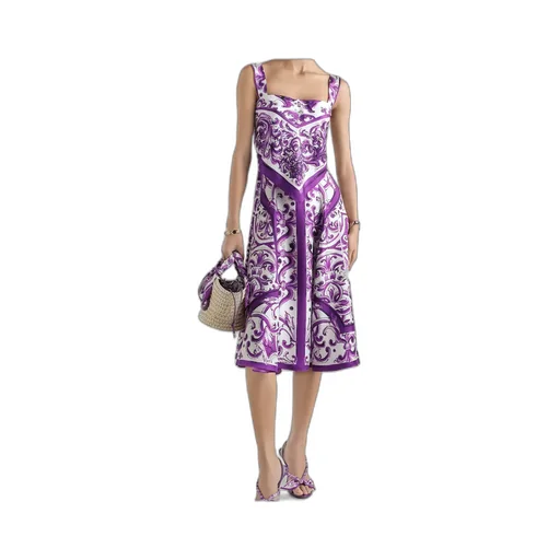 Majolica-Print Midi Dress