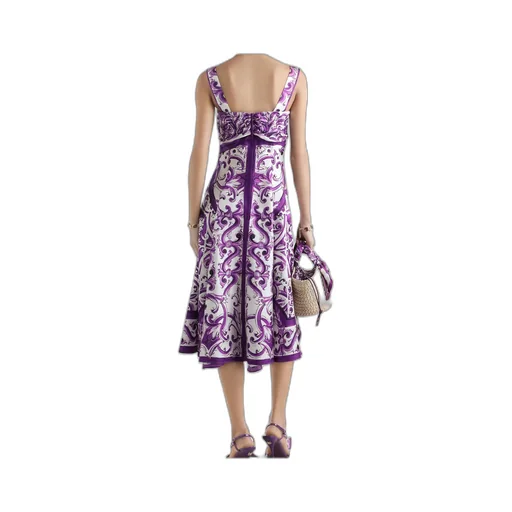 Majolica-Print Midi Dress