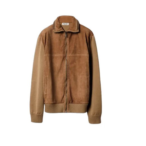 Miu Miu Knitted-Sleeved Bomber Jacket