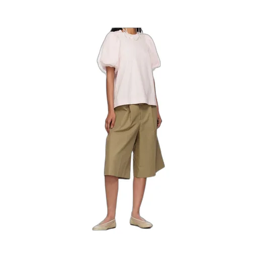 Tulle-Overlay Puff Sleeve T-Shirt