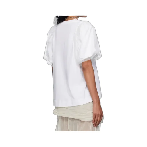 Tulle-Overlay Puff Sleeve T-Shirt