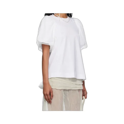 Tulle-Overlay Puff Sleeve T-Shirt