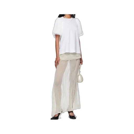 Tulle-Overlay Puff Sleeve T-Shirt