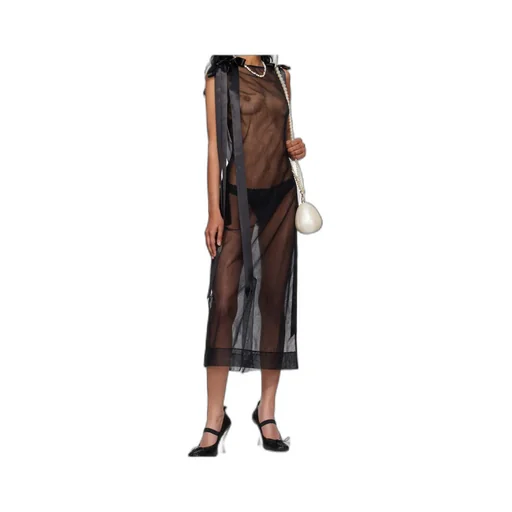 Sheer Bow Ribbon Tail Dress