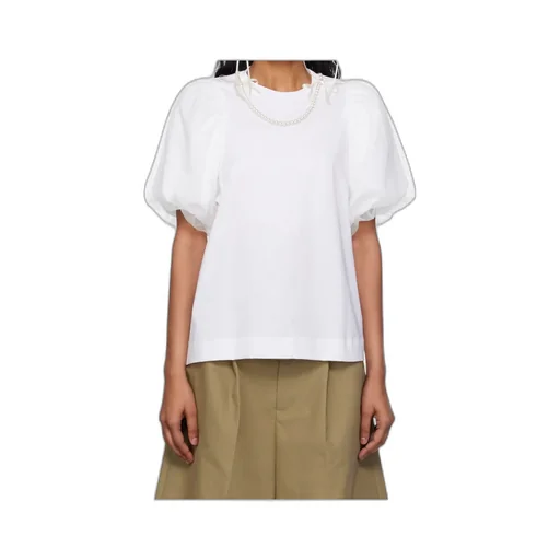 Simone Rocha Pearl-Embellished Puff Sleeve Top