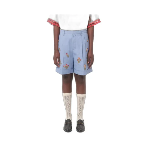 Denim Bermuda Shorts With Embroidery