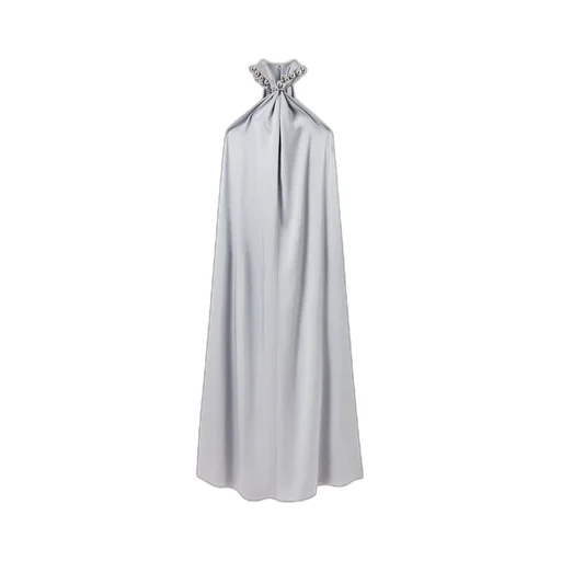 Ball-Chain Halterneck Satin Maxi Dress