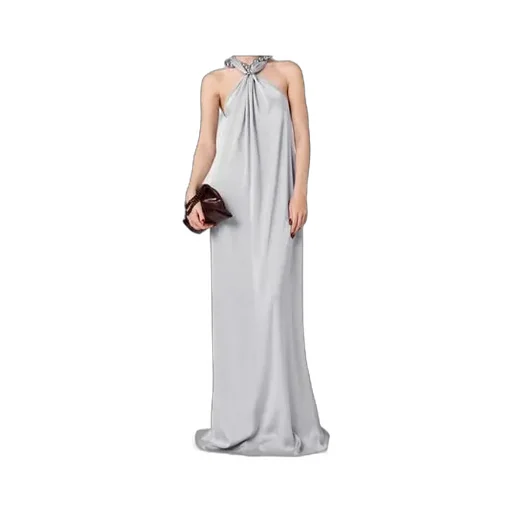 Ball-Chain Halterneck Satin Maxi Dress