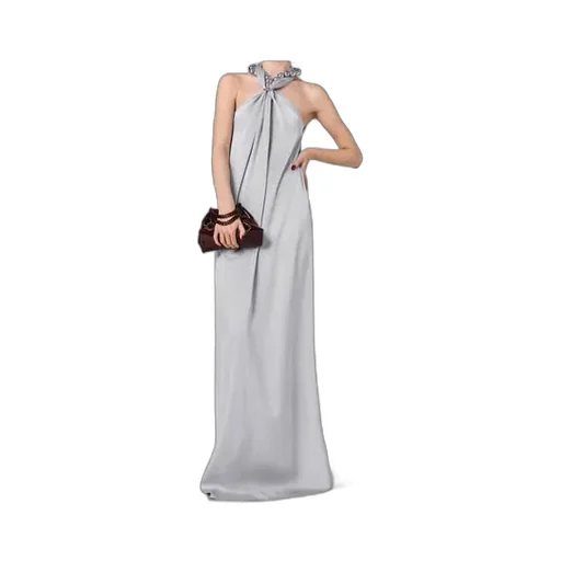 Ball-Chain Halterneck Satin Maxi Dress