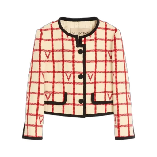 Valentino Grid Patterned Button-Up Jacket