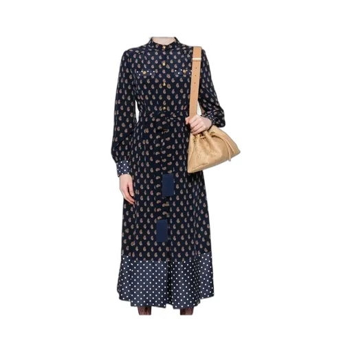 Paisley-Print Polka-Dot Midi Dress