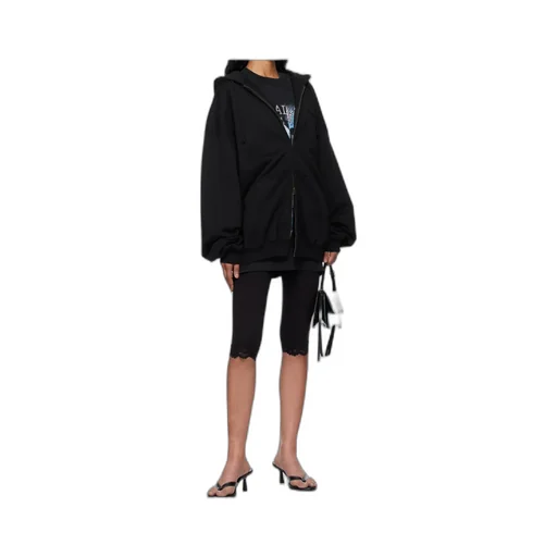 Vetements Logo Embroidered Zip-Up Drawstring Hoodie