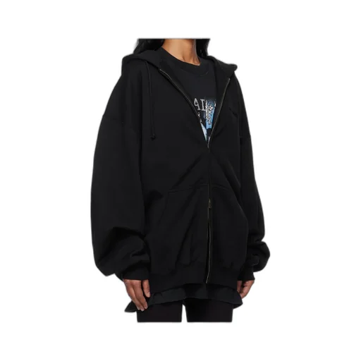 Vetements Logo Embroidered Zip-Up Drawstring Hoodie