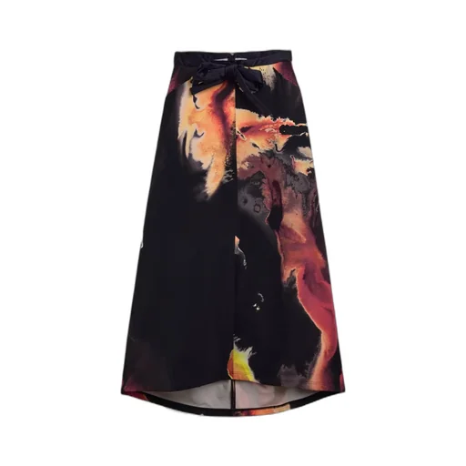 Abstract-Print Long Skirt