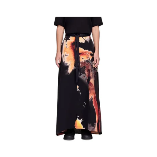 Abstract-Print Long Skirt