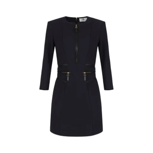 Zip-Detail Three-Quarter Sleeve Dress