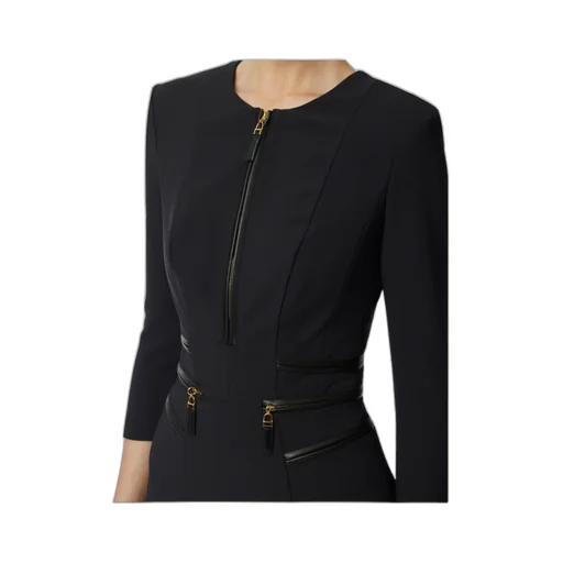 Zip-Detail Three-Quarter Sleeve Dress