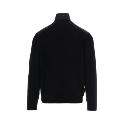 Half-Zip Denim-Panel Sweater