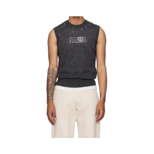 Numeric-Logo Distressed Knitted Vest
