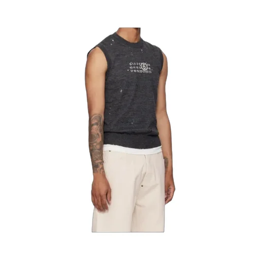 Numeric-Logo Distressed Knitted Vest